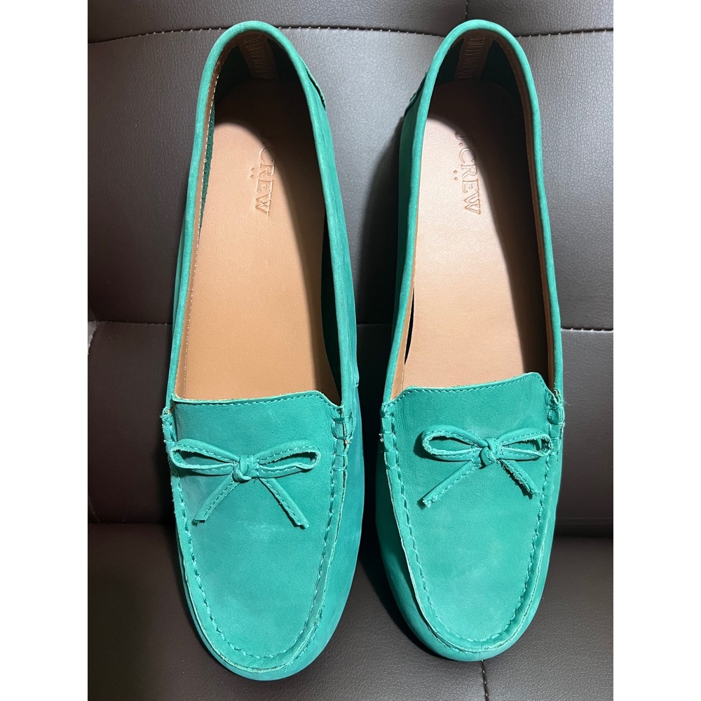 J.Crew Womens Teal Turquoise Nubuck Leather Driving Moccasins Loafers Size 11 - Picture 2 of 9